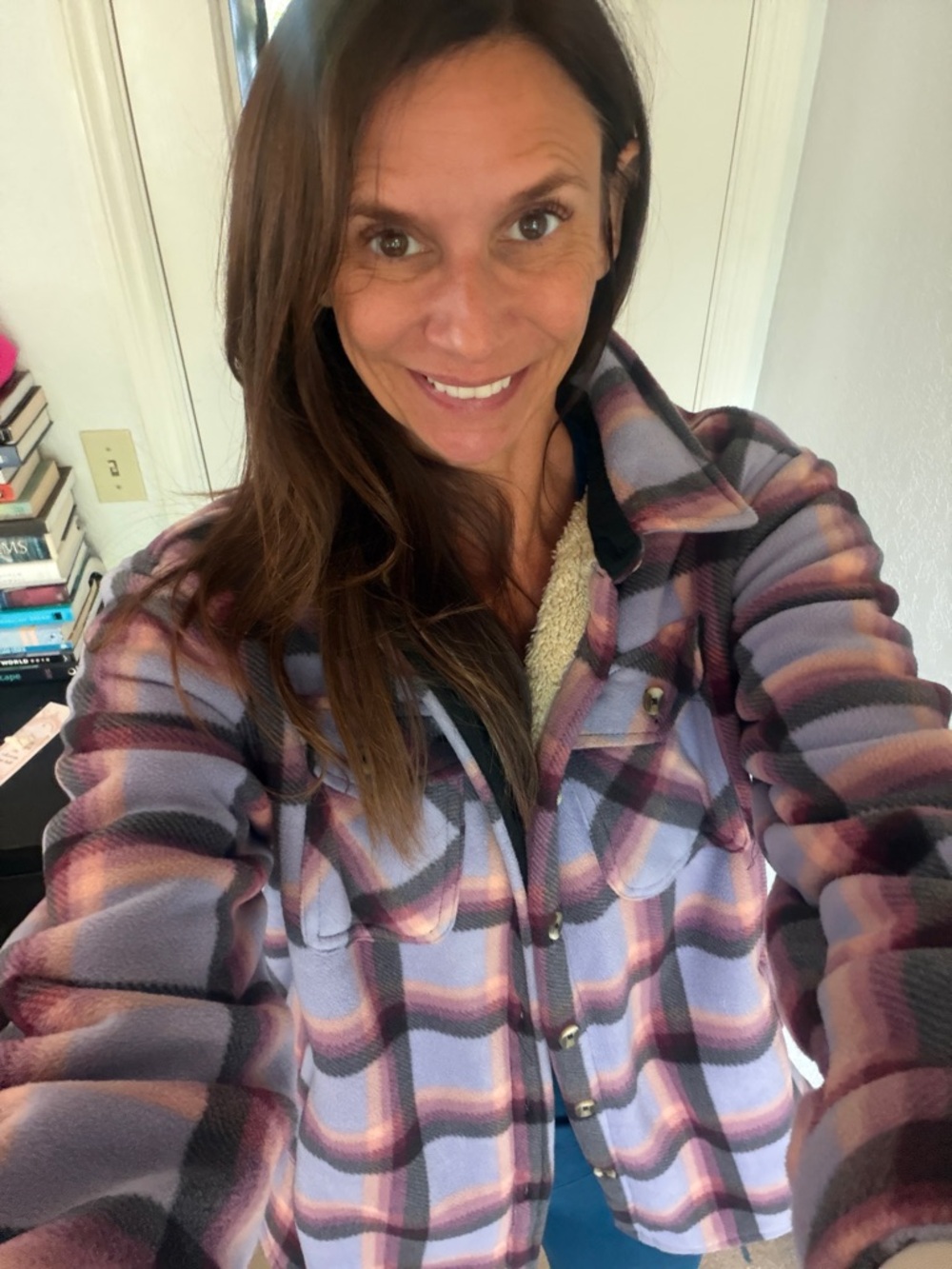 Sage Plaid Teddy Jacket in Lavender and Pink